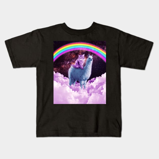 Rainbow Llama - Cat Llama Kids T-Shirt by Random Galaxy